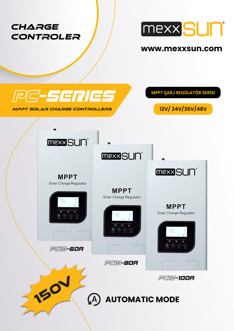 Mexxsun 60 Amper 12/24/48V Mppt Şarj Kontrol Cihazı PC18F | Şarj