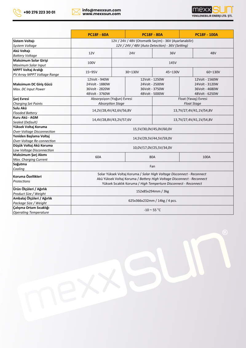 Mexxsun 80 Amper 12/24/48V Mppt Şarj Kontrol Cihazı | Şarj Kontrol